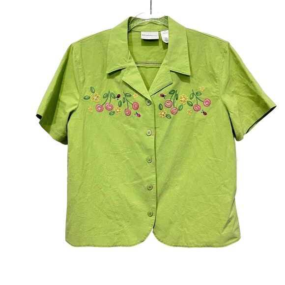 Alfred Dunner Shirt Women Size 14 Cherry Ladybugs Embroidered Sequins New Green - Picture 1 of 12
